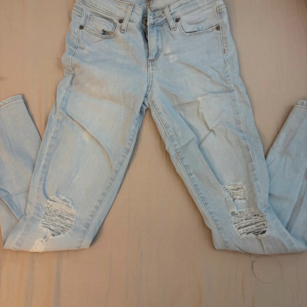 PAIGE Light Blue Distressed Skinny Jeans